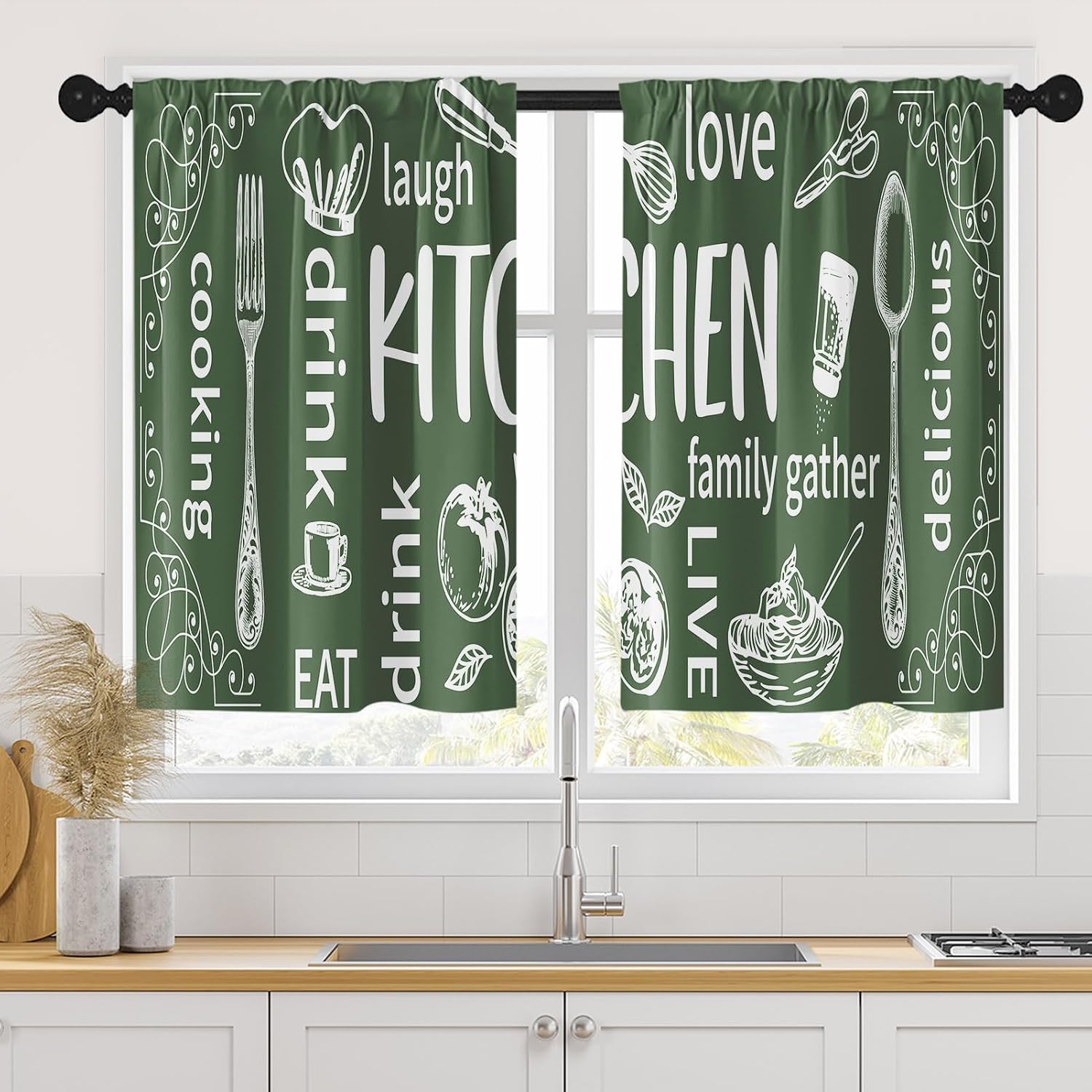 Aesthetic Kitchen Curtain Pair - Home Cooking Youtube review and price